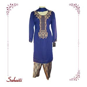 Pakistani Blue Embellished Women Outfit