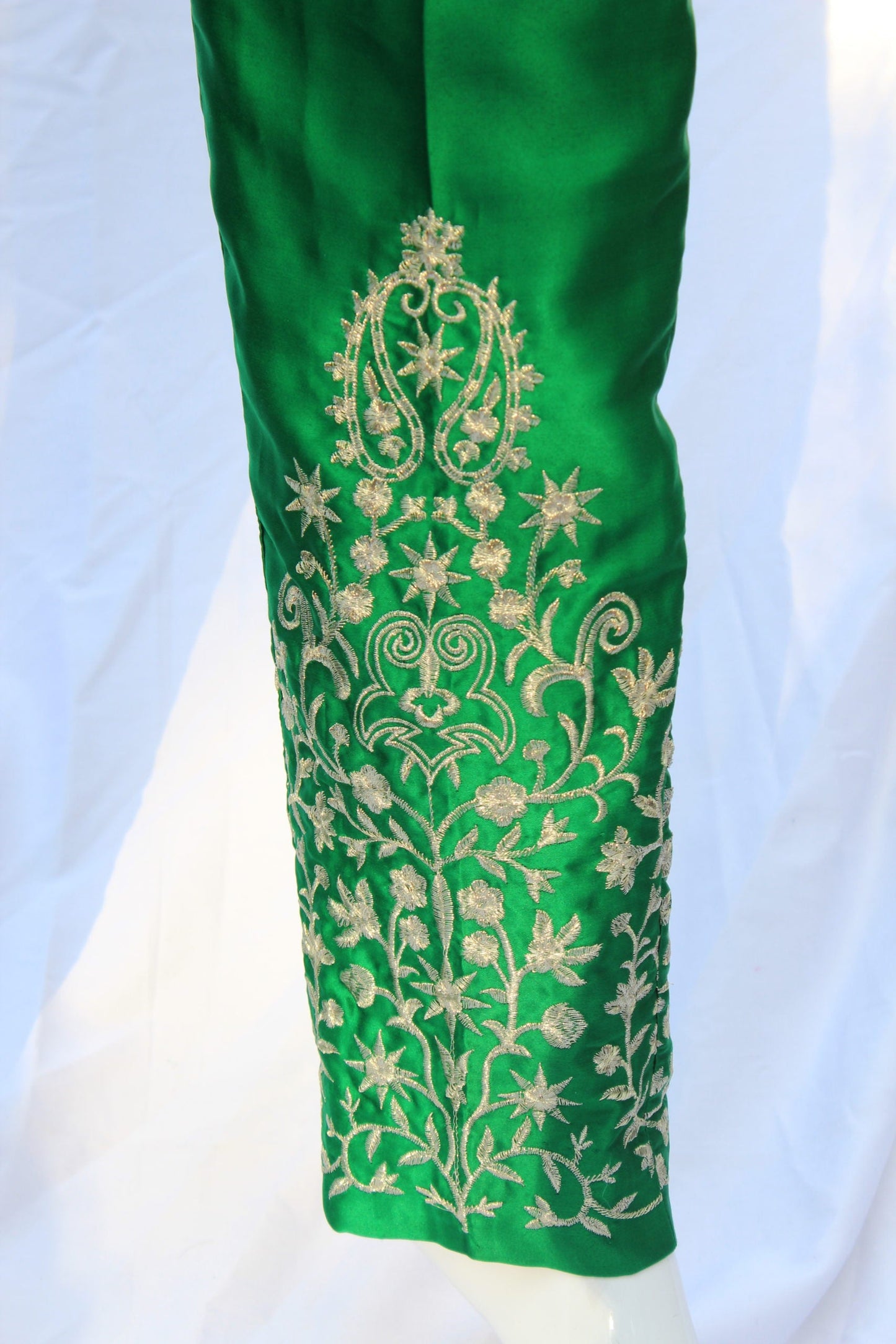 Pakistani Green Embroidered Silk Pants