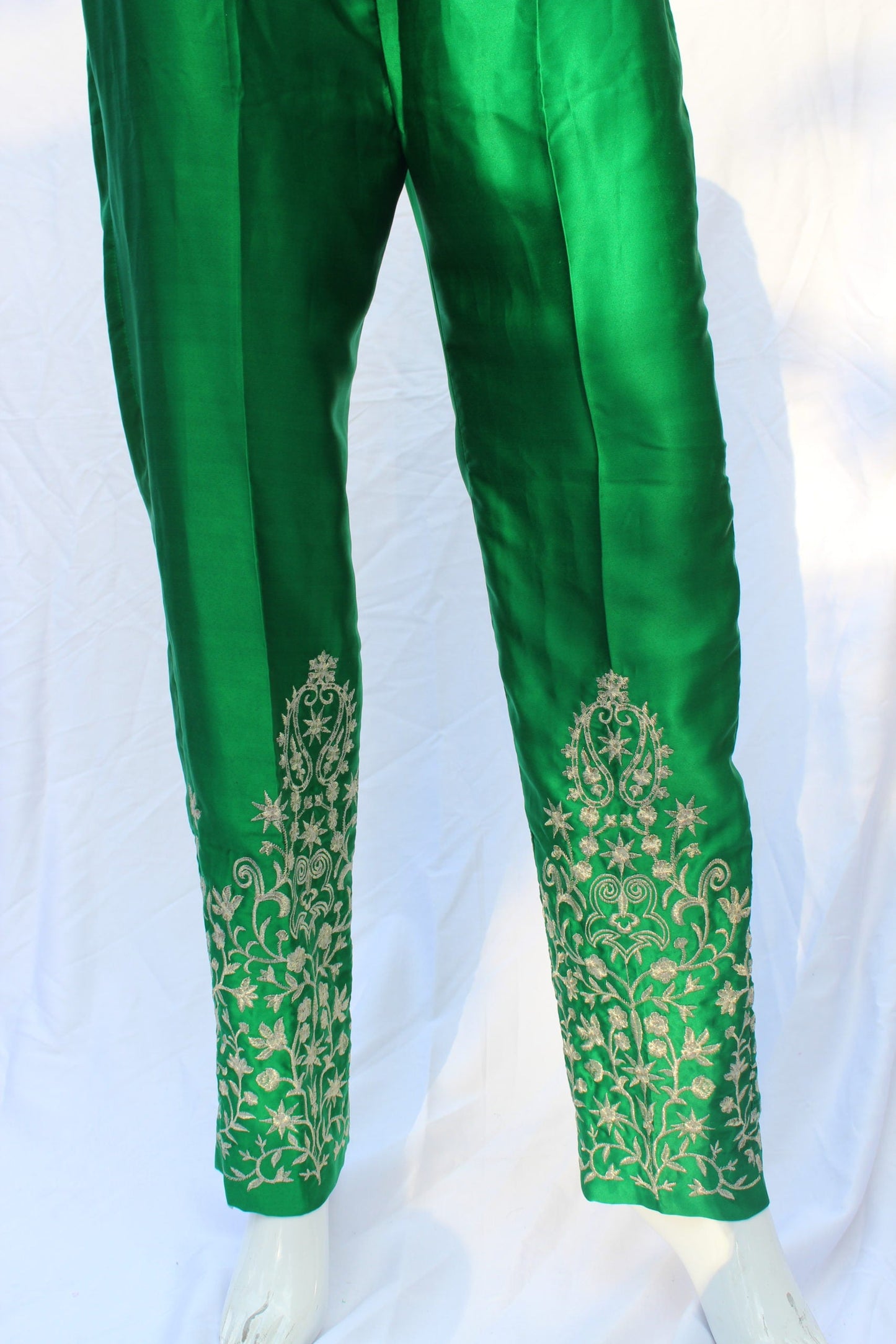 Pakistani Green Embroidered Silk Pants