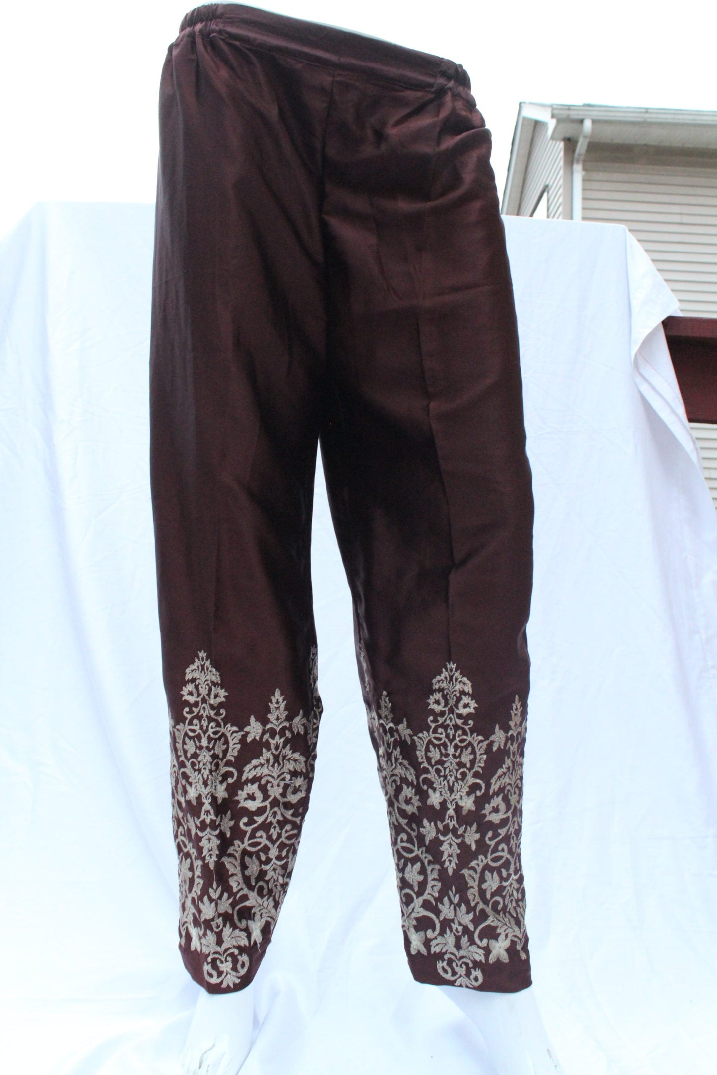 Pakistani Silk Brown Embroidered Trouser