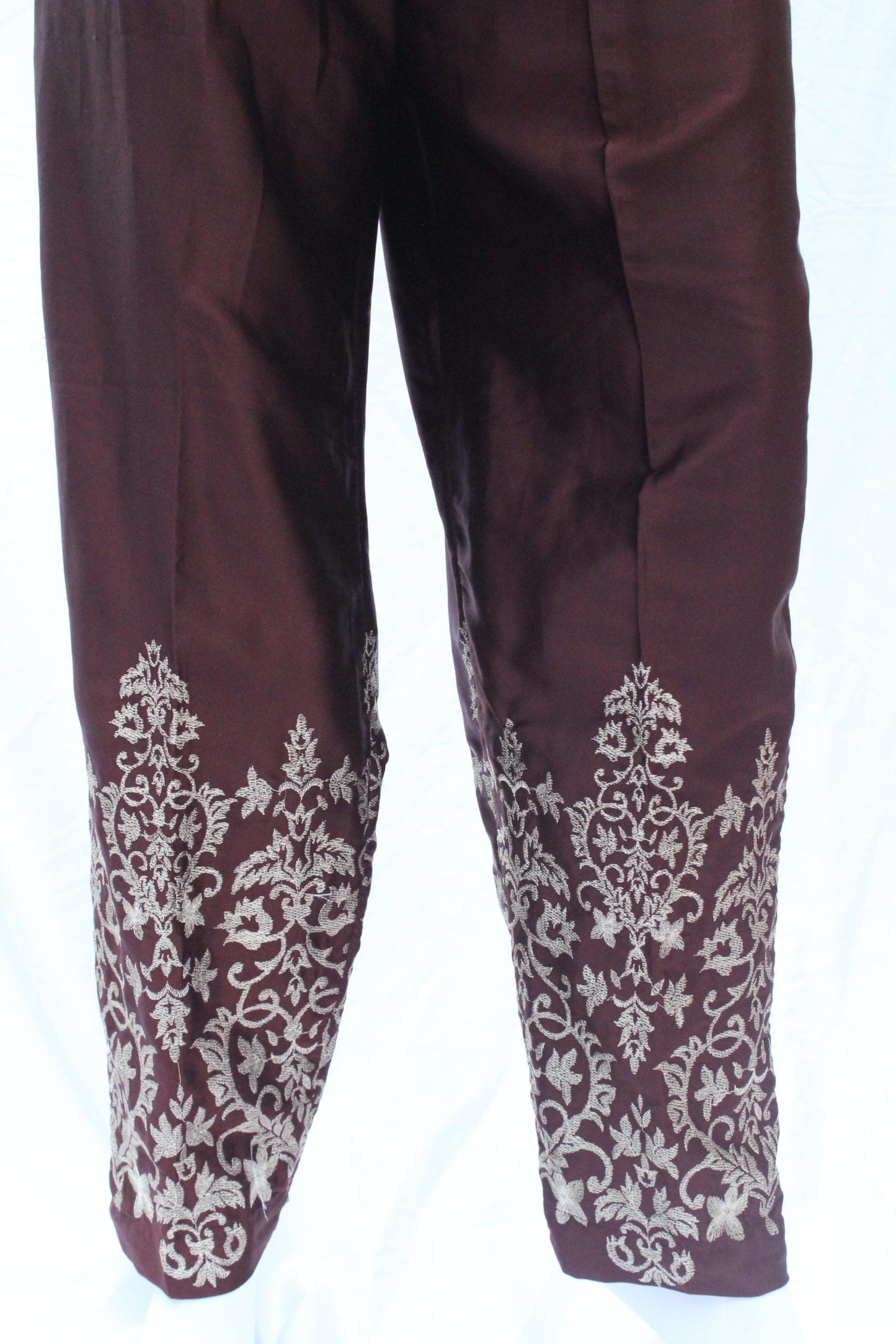 Pakistani Silk Brown Embroidered Trouser