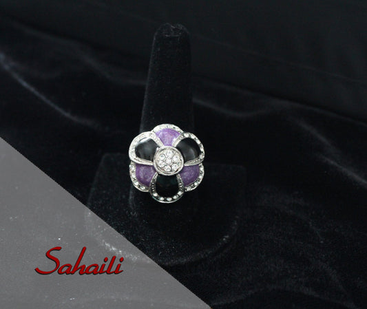 Women Black & Purple Flower Petal Ring