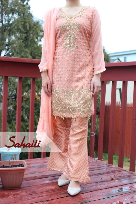 Pakistani Coral Embellished Women Outfit