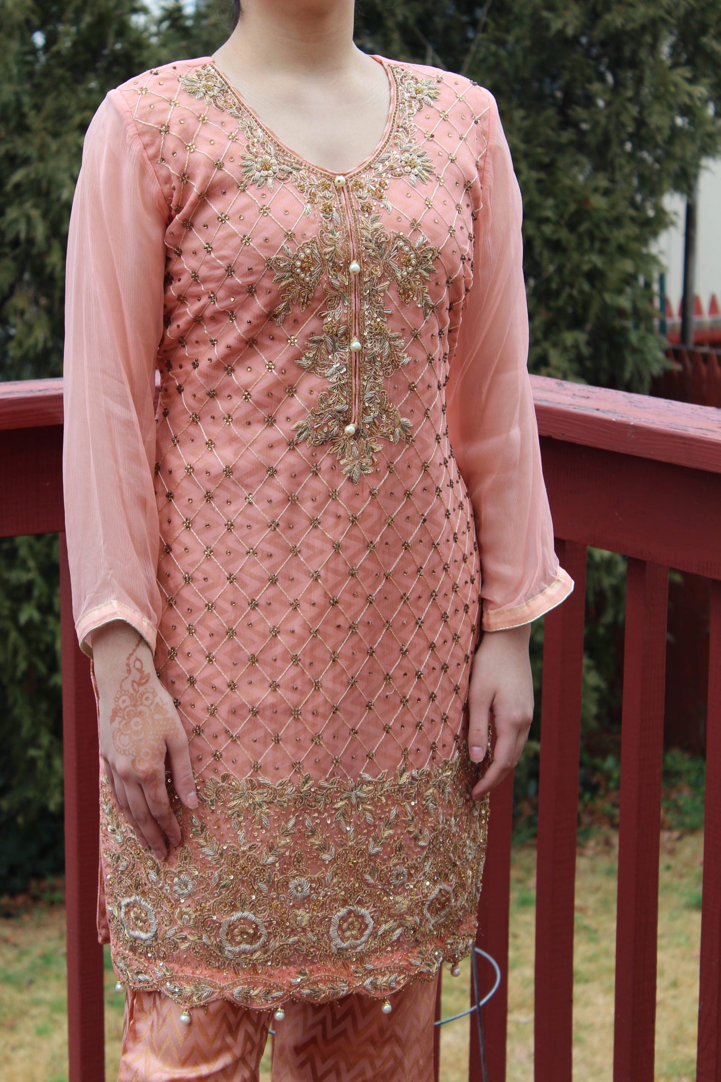 Pakistani Coral Embellished Women Outfit