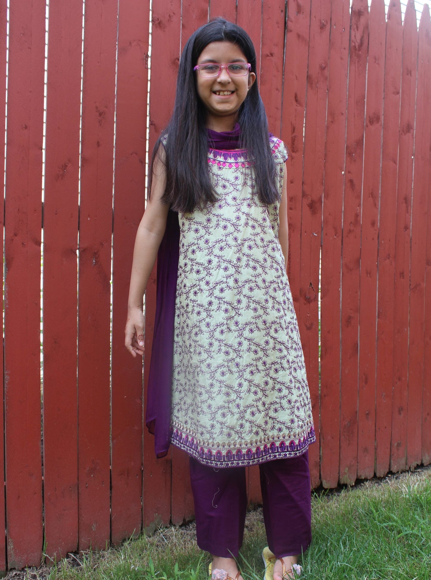 Pakistani Plum Embroidered Cotton Dress