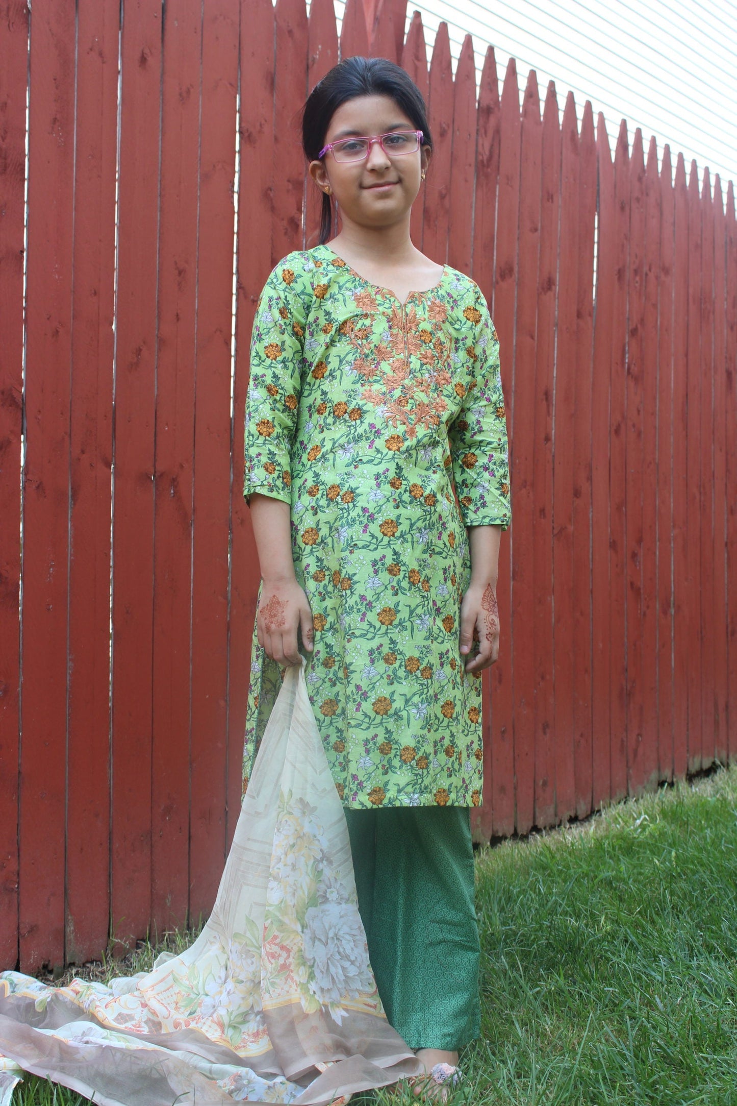 Pakistani Green Floral Outfits