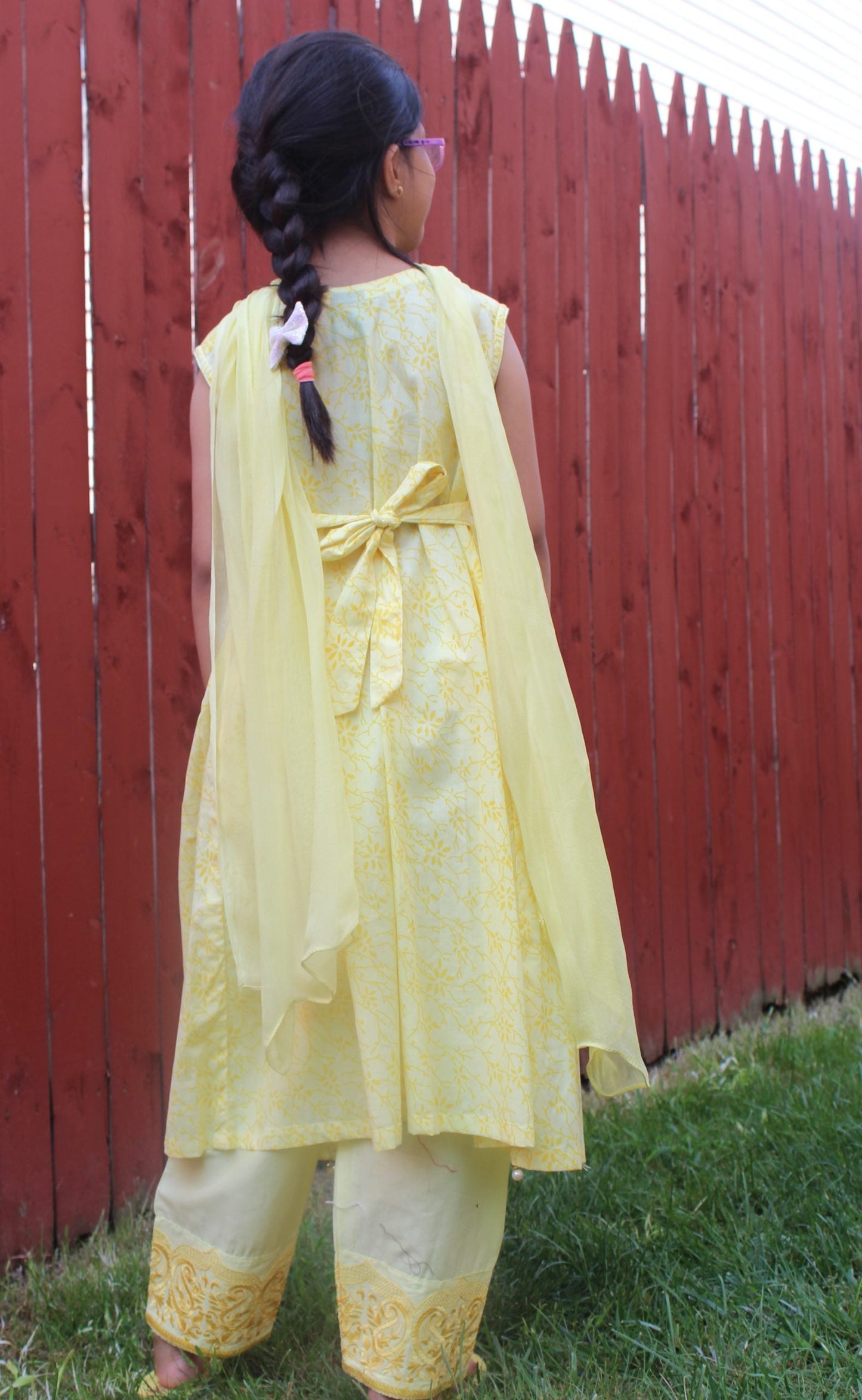 Pakistani Embroidered Yellow Cotton Dress