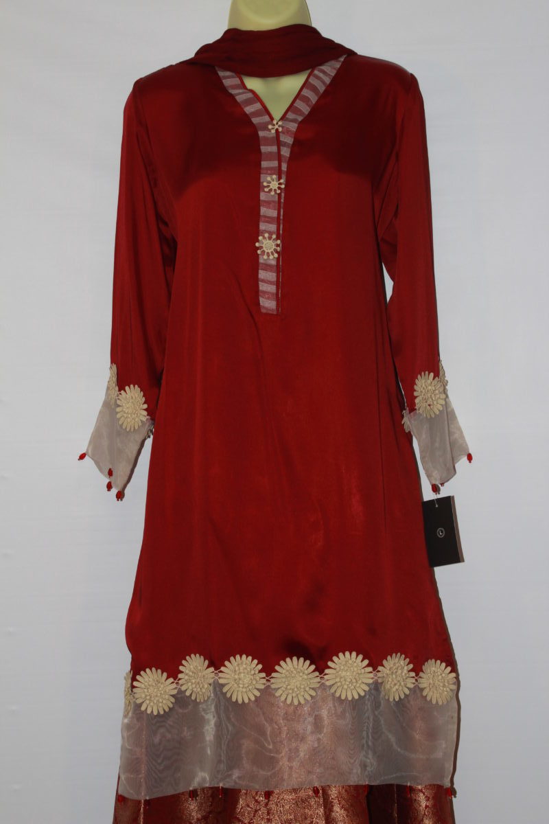 Pakistani Red Silky Women Outfit