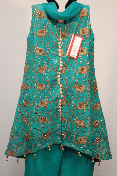 Pakistani Embroidered Turquoise Kids Dress