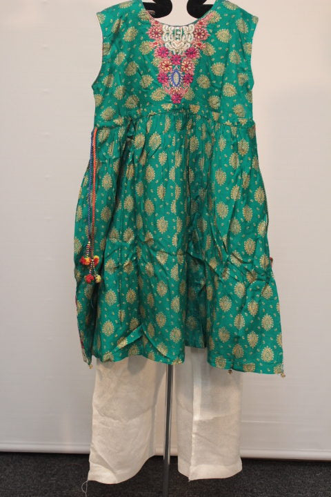 Pakistani Green Embroidered Cotton Dress