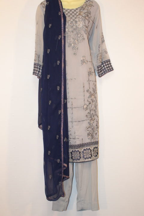 Pakistani Grey Embroidered Women Outfit