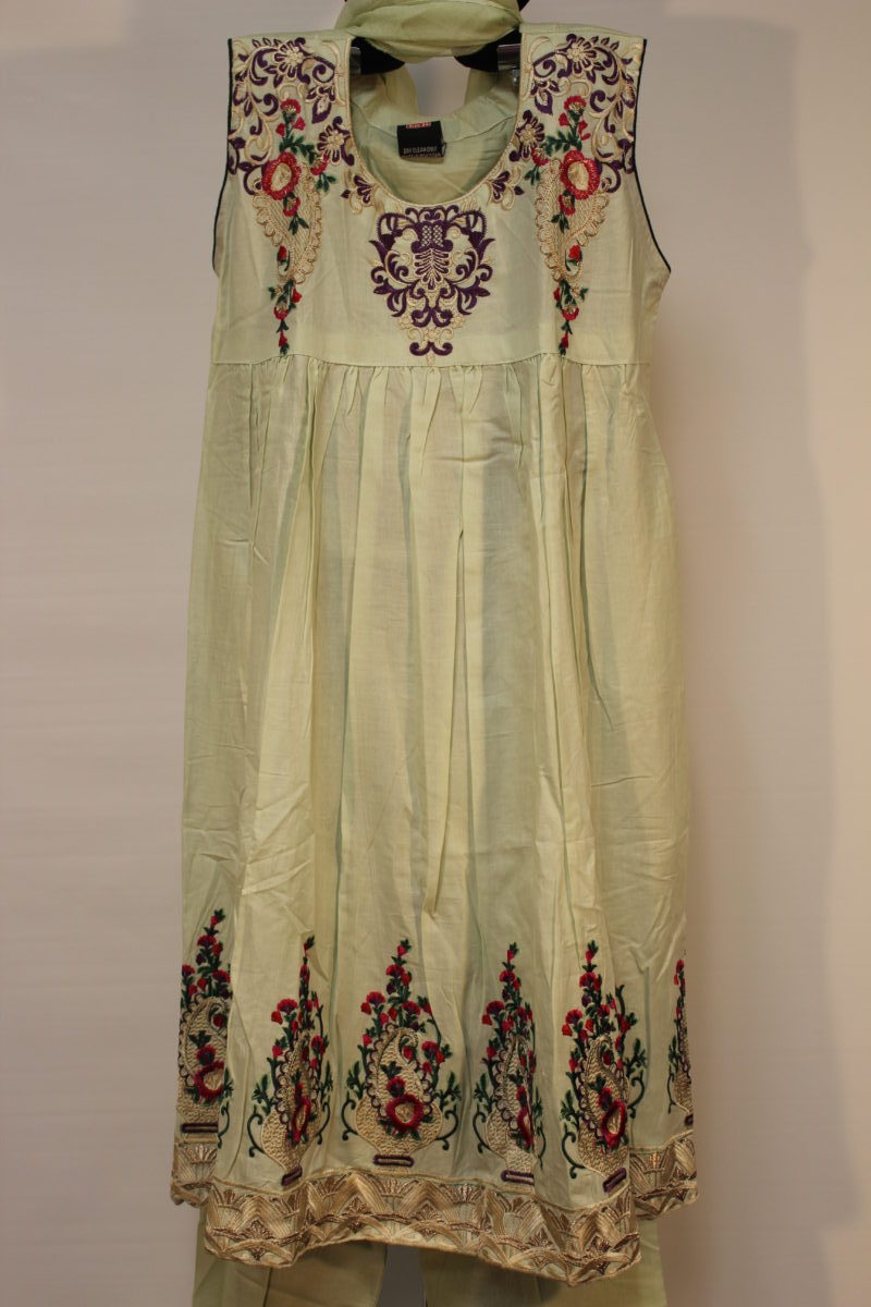 Pakistani Embroidered Cream Lawn Dress