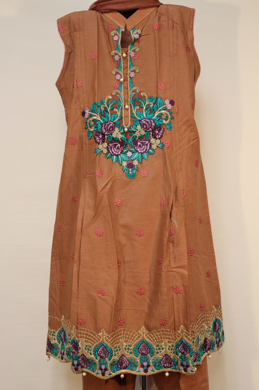 Pakistani Brown Embroidered Dress
