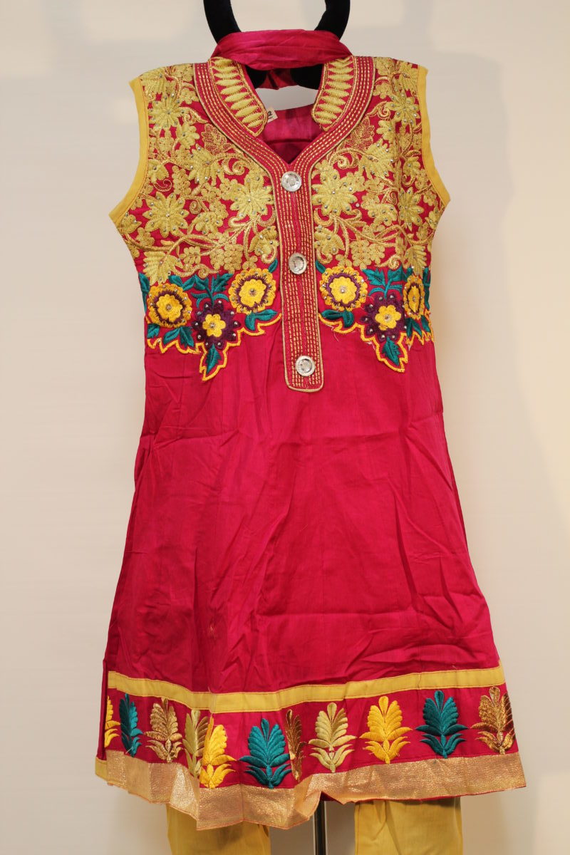 Pakistani Embroidered Red Cotton Net Dress