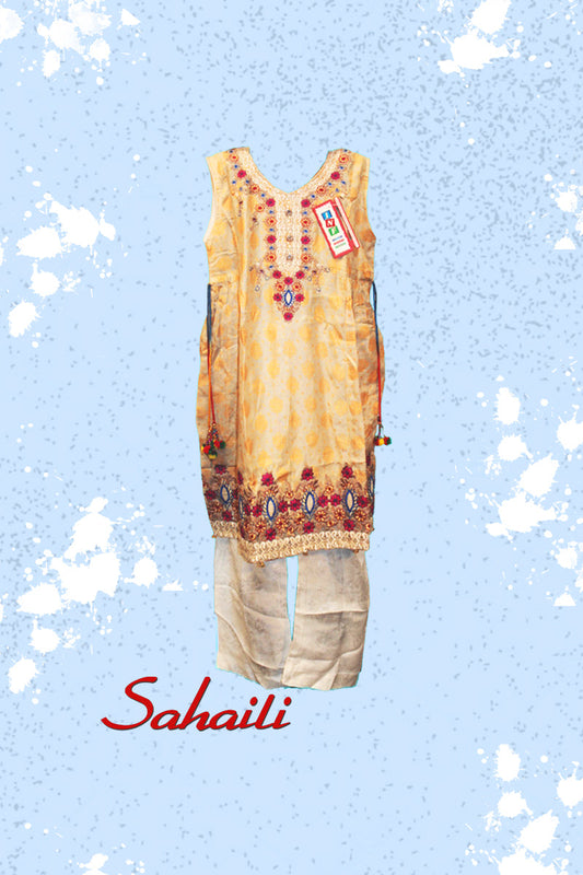 Pakistani Cream Embroidered Cotton Dress