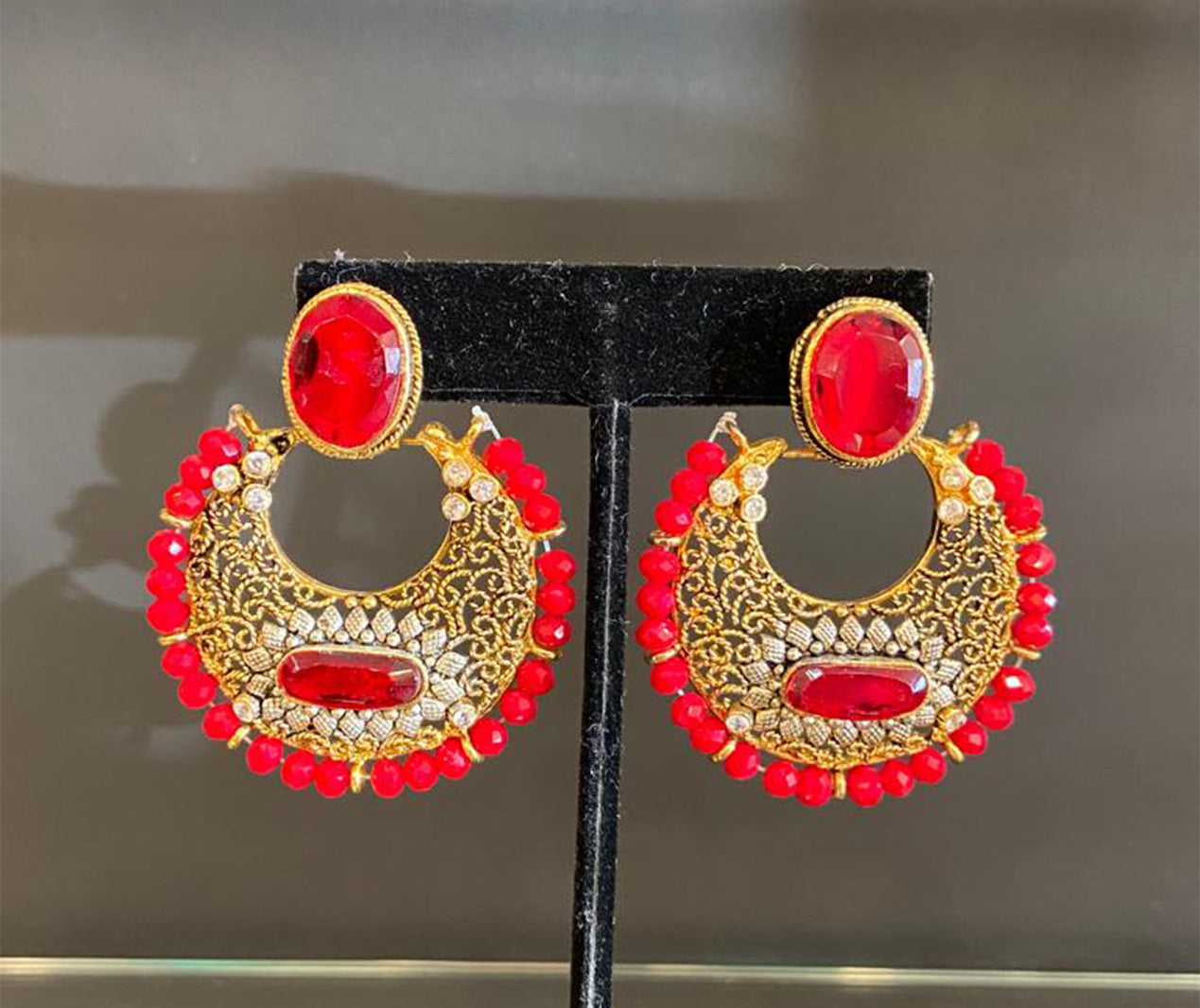 Pakistani Ivory Red Earrings