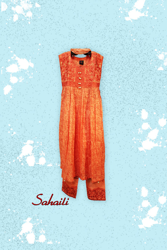 Pakistani Embroidered Orange Dress